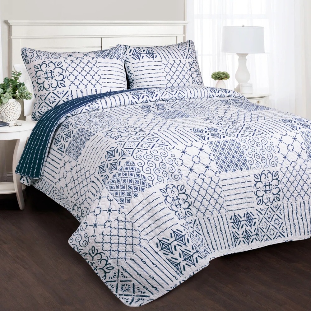 Reversible Cotton Coastal 3 Piece Quilt Set By Lush Decor